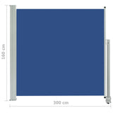 ZNTS Patio Retractable Side Awning 160x300 cm Blue 48350
