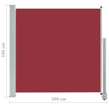 ZNTS Patio Retractable Side Awning 160x300 cm Red 48351