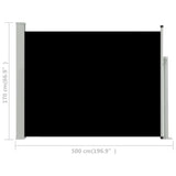 ZNTS Patio Retractable Side Awning 170x500 cm Black 48376