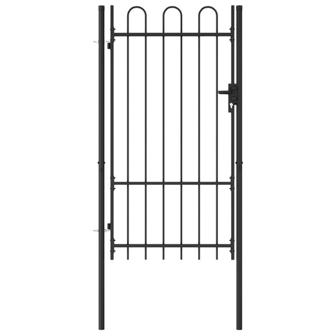 ZNTS Fence Gate Single Door with Arched Top Steel 1x1.75 m Black 145743