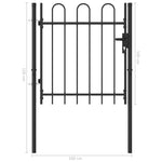 ZNTS Fence Gate Single Door with Arched Top Steel 1x1 m Black 146029