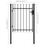 ZNTS Fence Gate Single Door with Spike Top Steel 1x1.2 m Black 146033