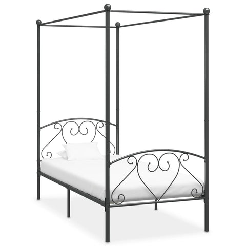 ZNTS 284440 Canopy Bed Frame without Mattress Grey Metal 90x200 cm