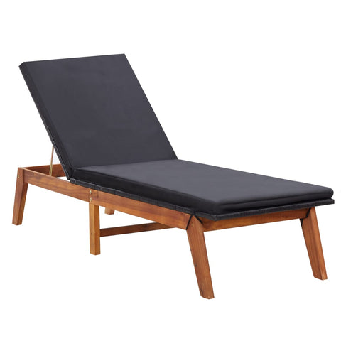 ZNTS Sun Lounger with Cushion Poly Rattan and Solid Acacia Wood 45990