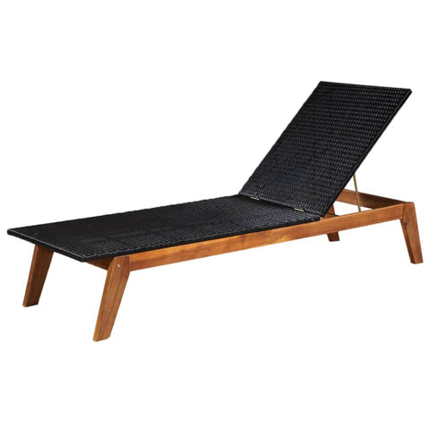 ZNTS Sun Lounger Poly Rattan and Solid Acacia Wood 46031