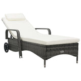 ZNTS Sun Lounger with Wheels Poly Rattan Grey 48197