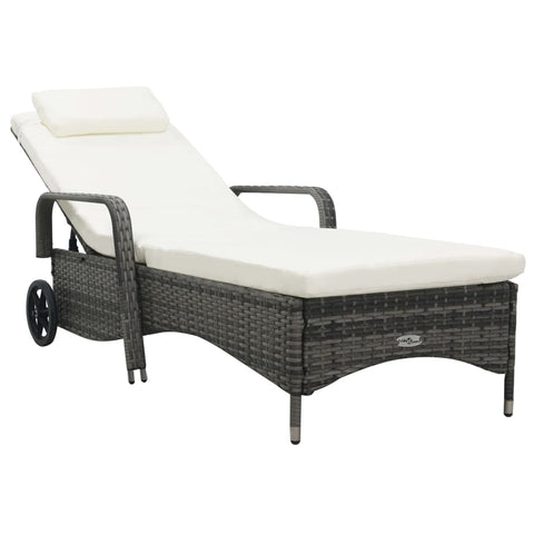 ZNTS Sun Lounger with Wheels Poly Rattan Grey 48197