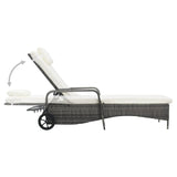 ZNTS Sun Lounger with Wheels Poly Rattan Grey 48197