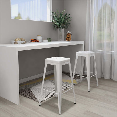 ZNTS Bar Stools Stackable 2 pcs White Metal 248148