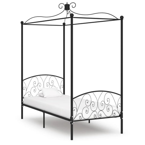ZNTS 284474 Canopy Bed Frame without Mattress Black Metal 90x200 cm