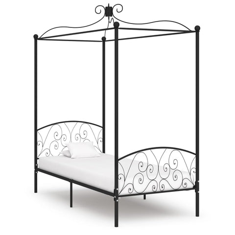 ZNTS 284475 Canopy Bed Frame without Mattress Black Metal 100x200 cm