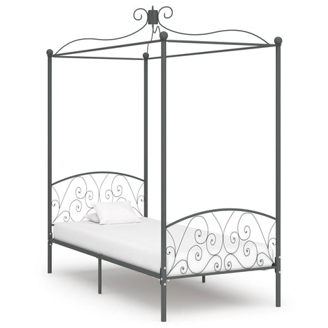 ZNTS 284481 Canopy Bed Frame without Mattress Grey Metal 100x200 cm
