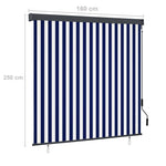ZNTS Outdoor Roller Blind 160x250 cm Blue and White 145973