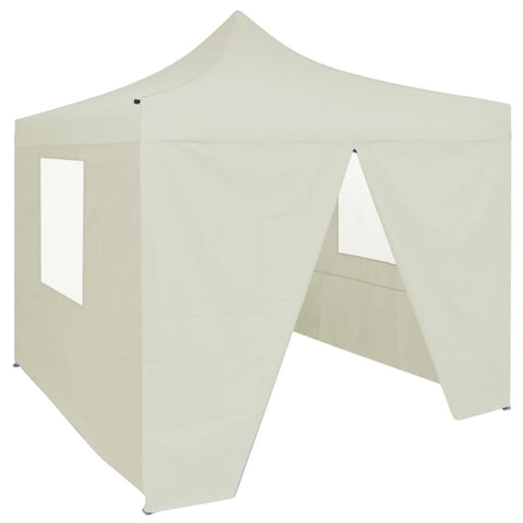 ZNTS Professional Folding Party Tent with 4 Sidewalls 2x2 m Steel Cream 48882