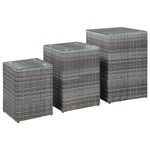 ZNTS Side Tables 3 pcs with Glass Top Grey Poly Rattan 46985