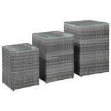 ZNTS Side Tables 3 pcs with Glass Top Grey Poly Rattan 46985