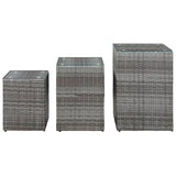 ZNTS Side Tables 3 pcs with Glass Top Grey Poly Rattan 46985