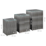 ZNTS Side Tables 3 pcs with Glass Top Grey Poly Rattan 46985