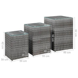 ZNTS Side Tables 3 pcs with Glass Top Grey Poly Rattan 46985