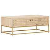 ZNTS Coffee Table Gold 90x50x35 cm Solid Mango Wood 286501