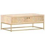 ZNTS Coffee Table Gold 90x50x35 cm Solid Mango Wood 286501