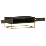 ZNTS Coffee Table Black and Gold 90x50x35 cm Solid Mango Wood 286515