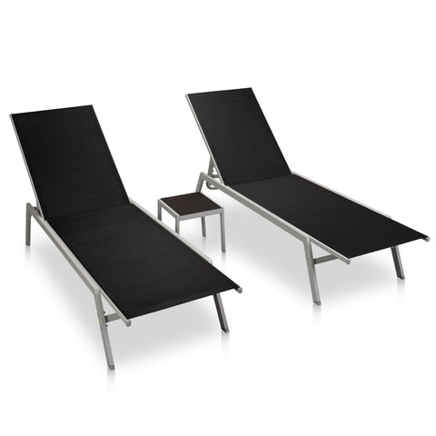 ZNTS Sun Loungers 2 pcs with Table Steel and Textilene Black 48012