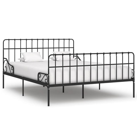 ZNTS Bed Frame with Slatted Base Black Metal 200x200 cm 284614