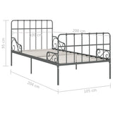 ZNTS Bed Frame with Slatted Base Grey Metal 100x200 cm 284616