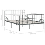 ZNTS Bed Frame with Slatted Base Grey Metal 140x200 cm 284618