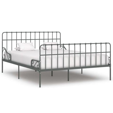 ZNTS Bed Frame with Slatted Base Grey Metal 180x200 cm 6FT Super King 284620