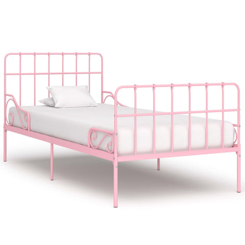 ZNTS Bed Frame with Slatted Base Pink Metal 100x200 cm 284623