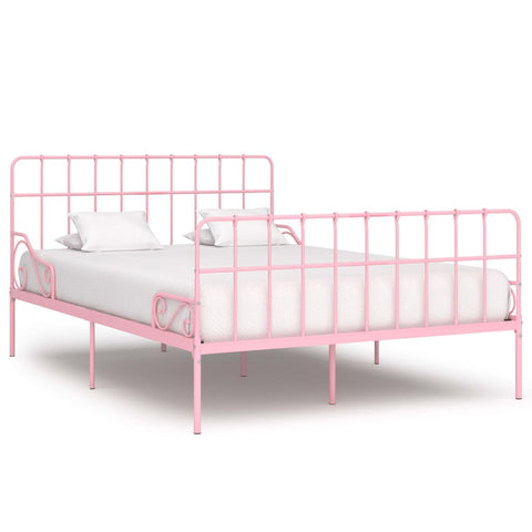 ZNTS Bed Frame with Slatted Base Pink Metal 160x200 cm 284626