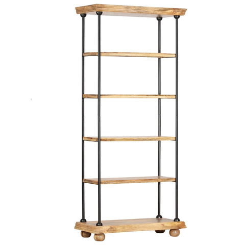 ZNTS 5-Tier Bookshelf 80x35x180 cm Solid Mango Wood and Steel 286269