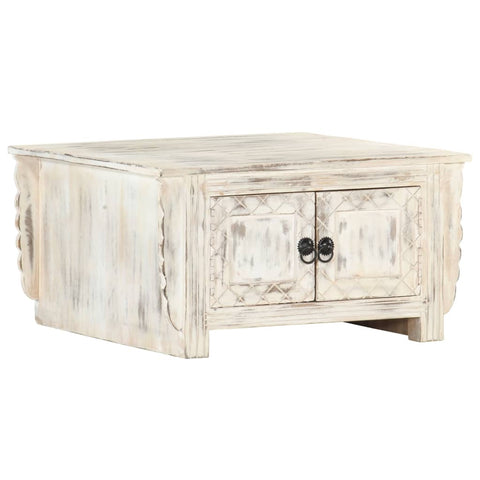 ZNTS Coffee Table White 66x66x35 cm Solid Mango Wood 286390
