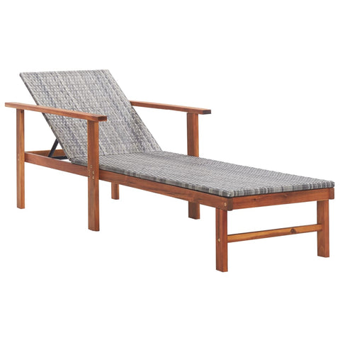ZNTS Sun Lounger Poly Rattan and Solid Acacia Wood Grey 48704