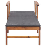 ZNTS Sun Lounger Poly Rattan and Solid Acacia Wood Black 48706