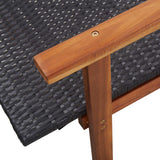 ZNTS Sun Lounger Poly Rattan and Solid Acacia Wood Black 48706