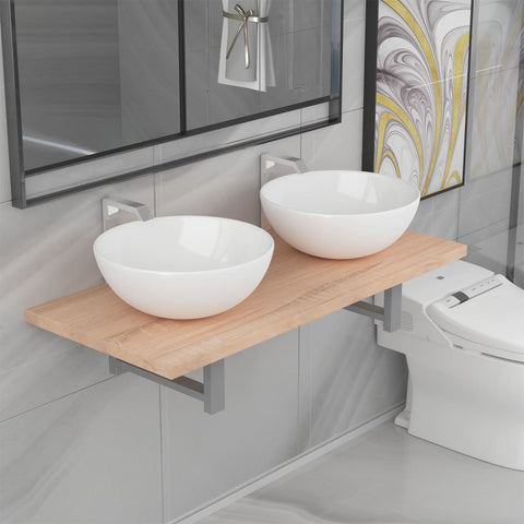 ZNTS Three Piece Bathroom Furniture Set Ceramic Oak 279349