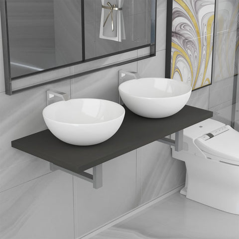 ZNTS Three Piece Bathroom Furniture Set Ceramic Grey 279354
