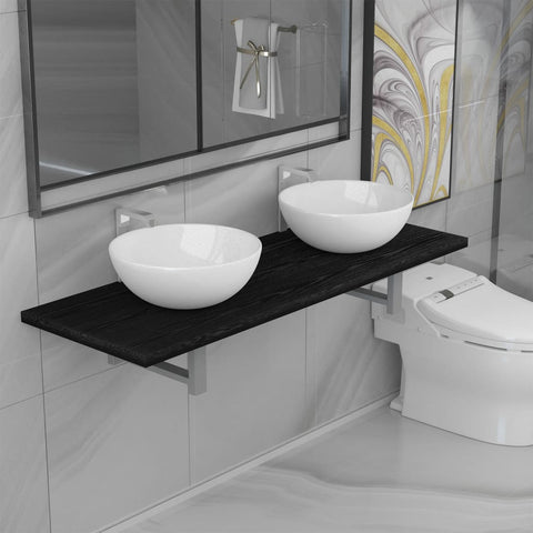 ZNTS Three Piece Bathroom Furniture Set Ceramic Black 279377