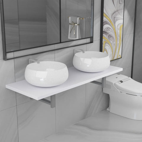 ZNTS Three Piece Bathroom Furniture Set Ceramic White 279384