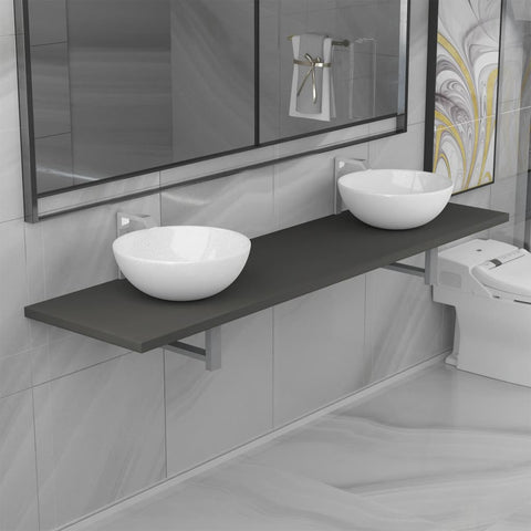 ZNTS Three Piece Bathroom Furniture Set Ceramic Grey 279391