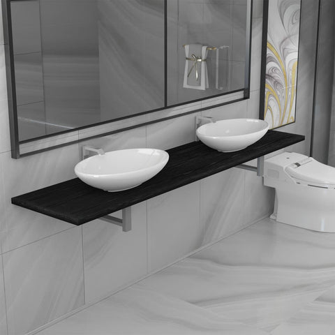 ZNTS Three Piece Bathroom Furniture Set Ceramic Black 279394