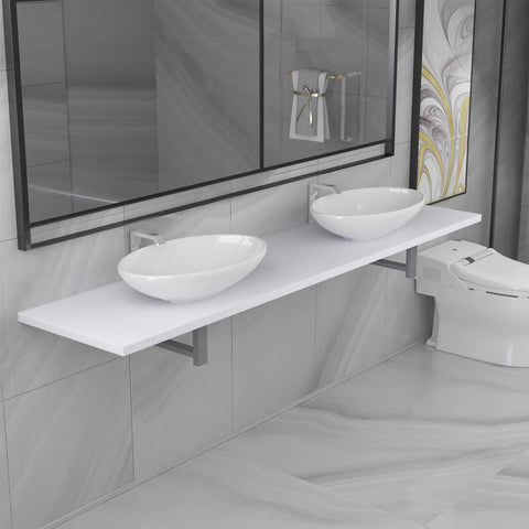 ZNTS Three Piece Bathroom Furniture Set Ceramic White 279398