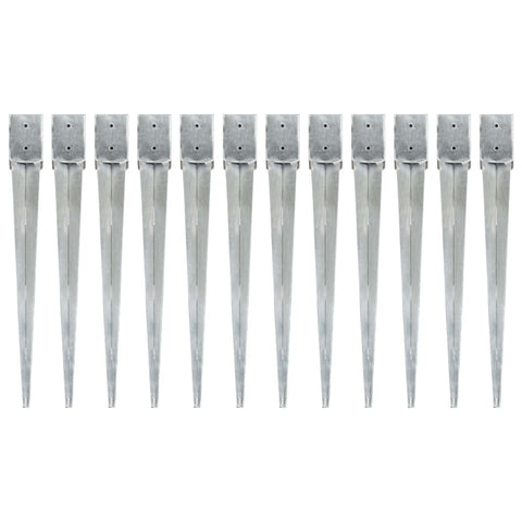 ZNTS Ground Spikes 12 pcs Silver 10x10x91 cm Galvanised Steel 145424