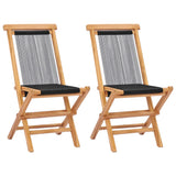 ZNTS Folding Garden Chairs 2 pcs Solid Teak Wood and Rope 49363