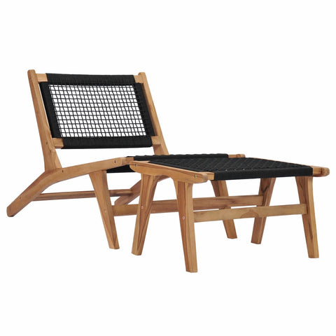 ZNTS Sun Lounger with Footrest Solid Teak Wood and Rope 49368