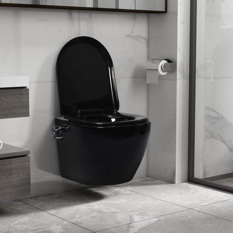 ZNTS Wall Hung Rimless Toilet with Bidet Function Ceramic Black 145782