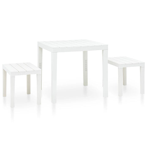 ZNTS Garden Table with 2 Benches Plastic White 48777